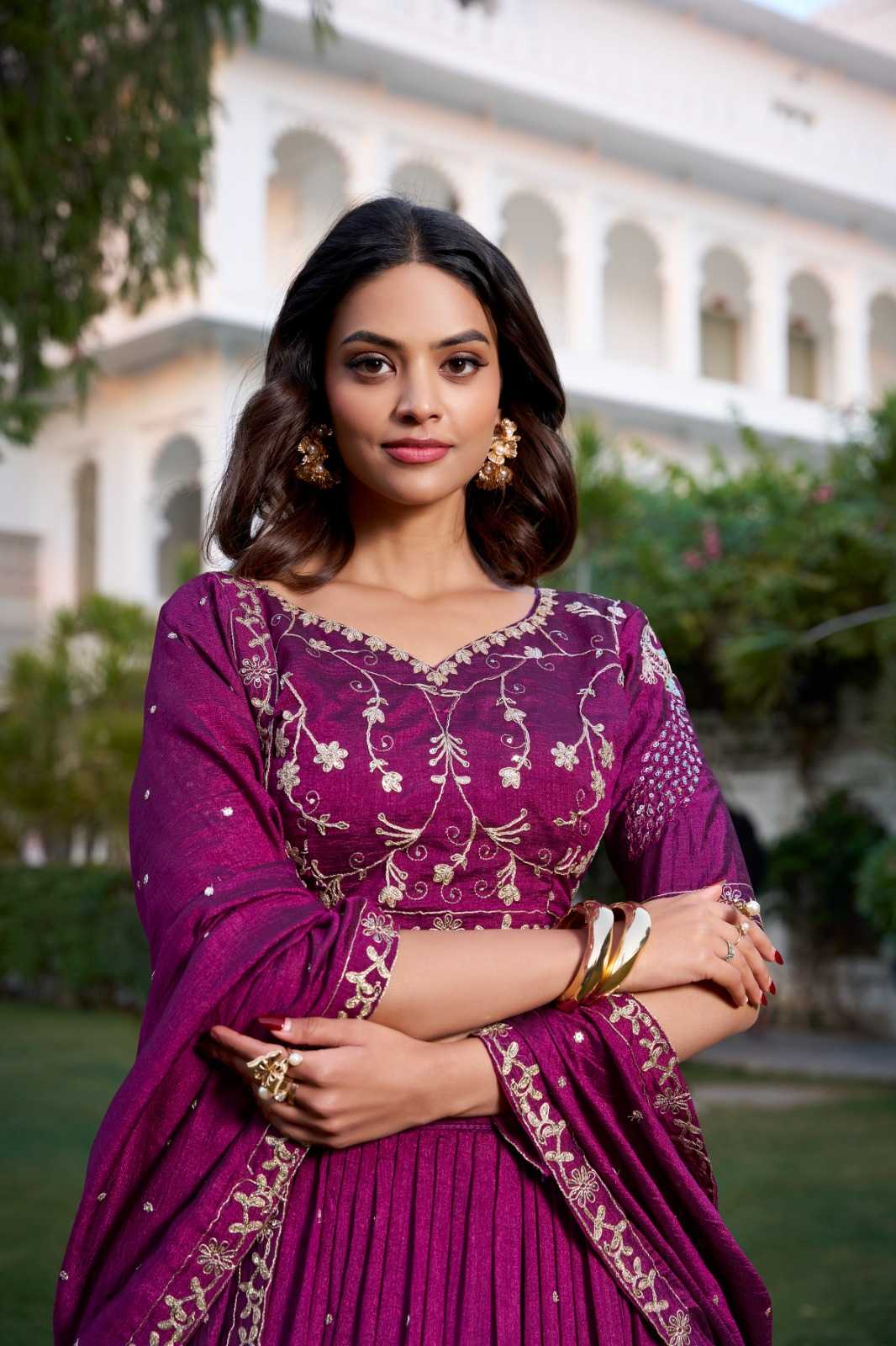 Vichitra Silk Embroidered Sequins Lehenga
